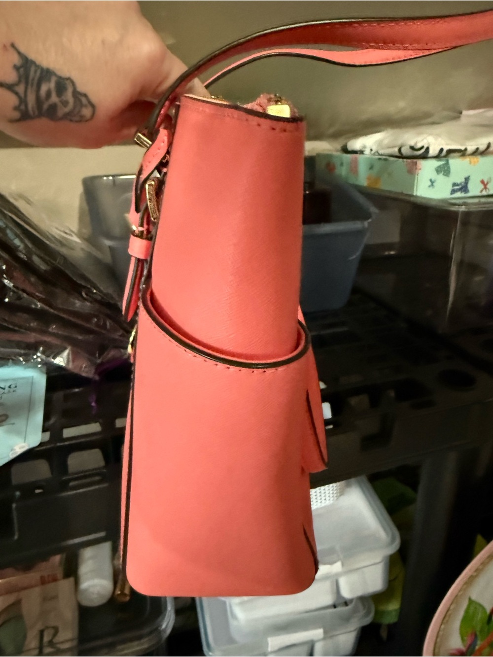 Michael Kors Coral Pink Saffiano Leather Tote with Gold Hardware - Picture 5 of 16